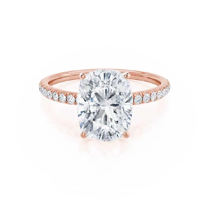 Natural Diamond Engagement RingsMACY - Elongated Cushion Moissanite & Diamond 18k Rose Gold Petite Pavé Ring