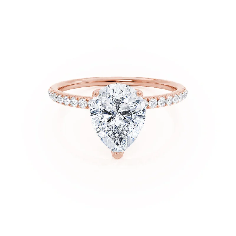 Solitaire Gemstone Engagement RingsMACY - Pear Moissanite 18k Rose Gold Petite Shoulder Set