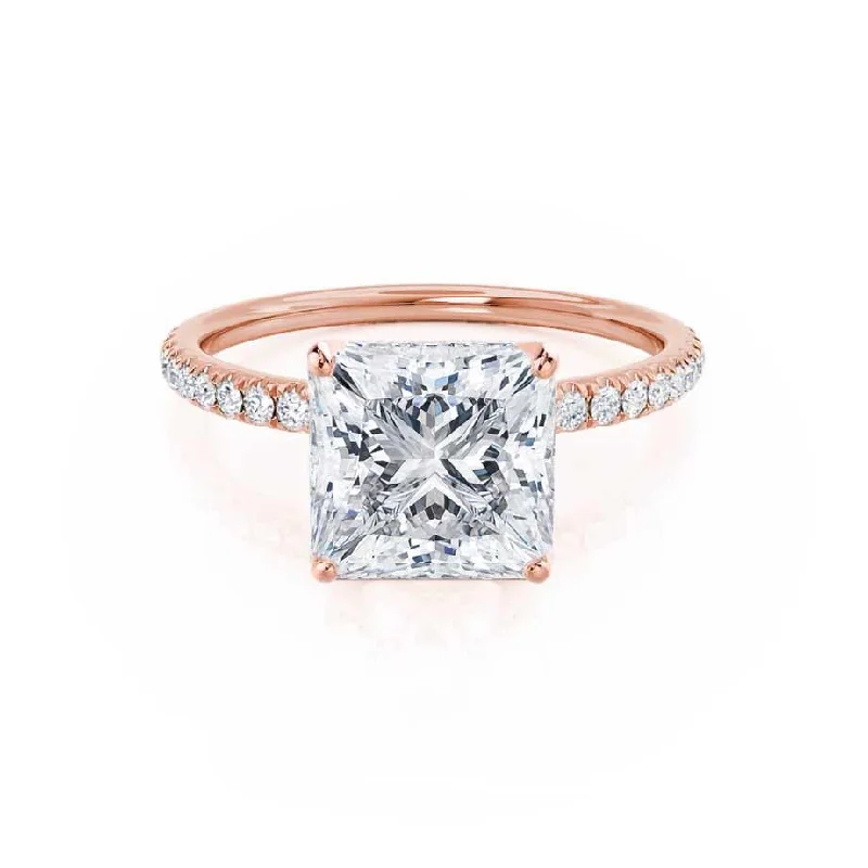 Micro Pave Engagement RingsMACY - Princess Moissanite & Diamond 18k Rose Gold Petite Pavé Ring