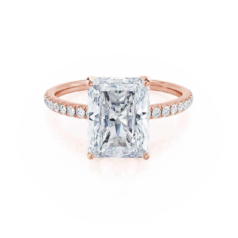 Personalized Engagement RingsMACY - Radiant Moissanite & Diamond 18k Rose Gold Petite Pavé Ring