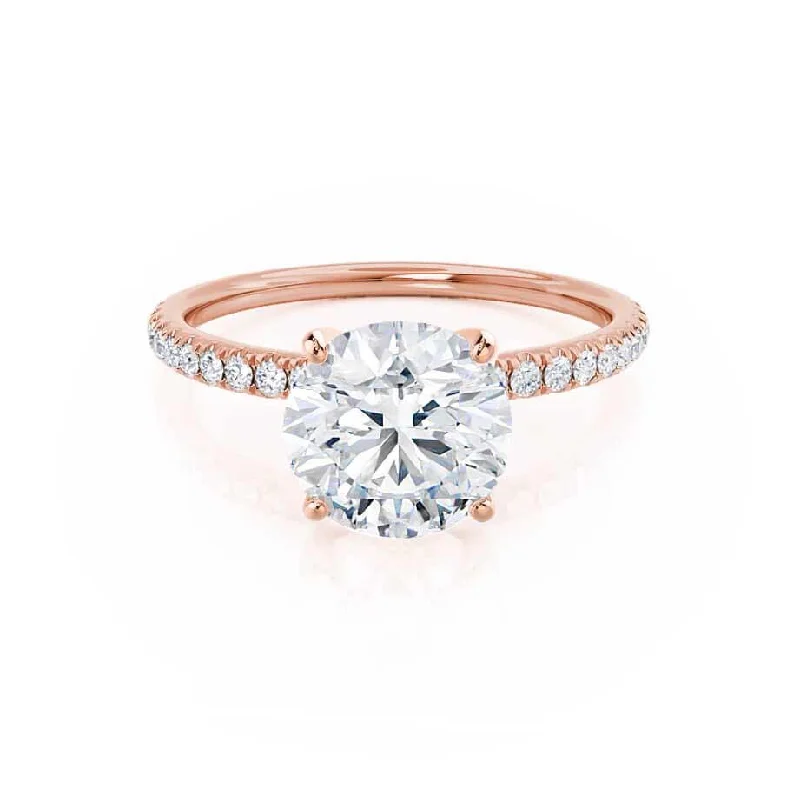 Engagement Rings for Sensitive SkinMACY - Round Moissanite & Diamond 18k Rose Gold Petite Pavé Ring