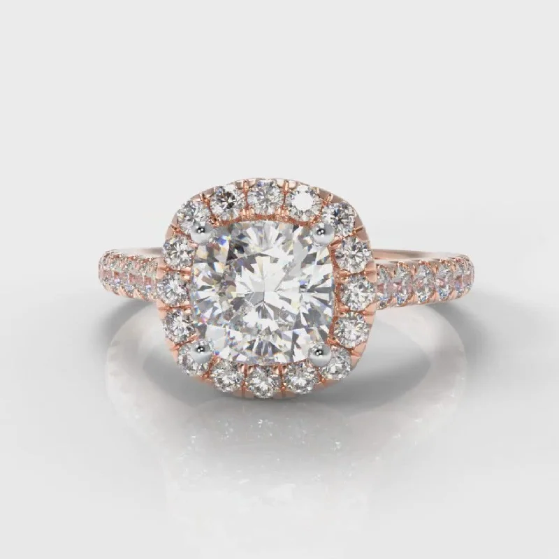 Round Brilliant Engagement RingsMicropavé Cushion Cut Diamond Halo Engagement Ring - Rose Gold