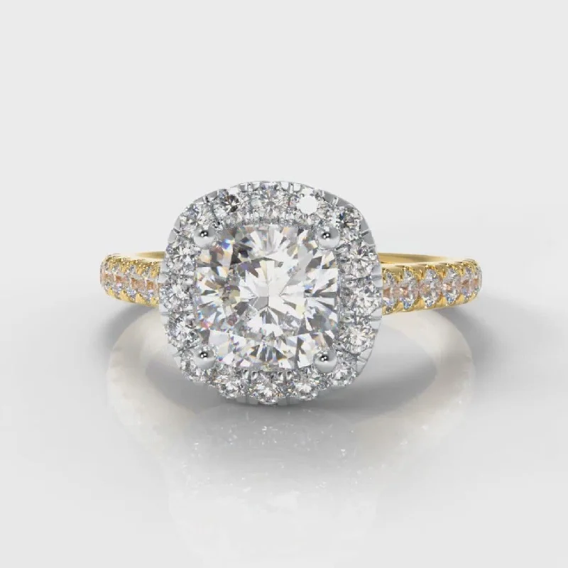 Diamond and Emerald Engagement RingsMicropavé Cushion Cut Diamond Halo Engagement Ring - Two Tone Yellow Gold