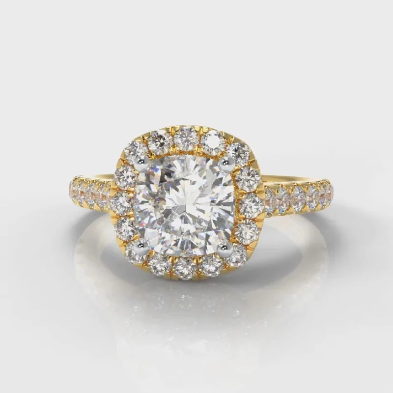 Personalized Engagement RingsMicropavé Cushion Cut Diamond Halo Engagement Ring - Yellow Gold