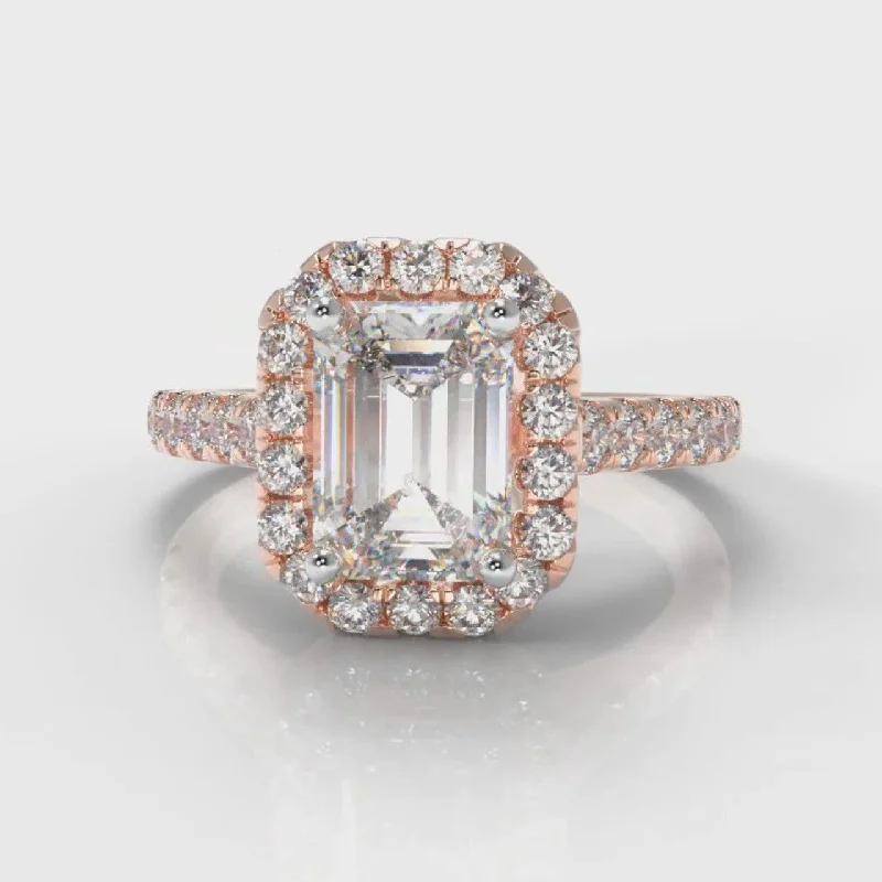 Pear Shaped Engagement RingsMicropavé Emerald Cut Diamond Halo Engagement Ring - Rose Gold