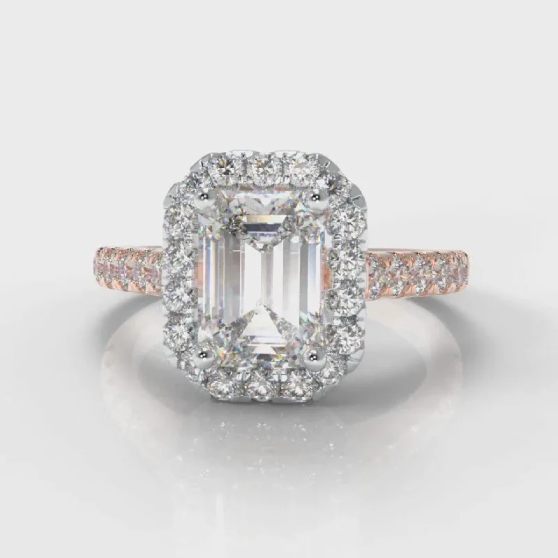 Family Heirloom Engagement RingsMicropavé Emerald Cut Diamond Halo Engagement Ring - Two Tone Rose Gold