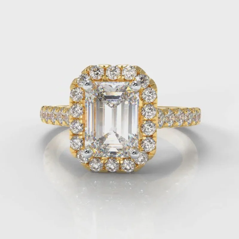 Silver Engagement RingsMicropavé Emerald Cut Diamond Halo Engagement Ring - Yellow Gold