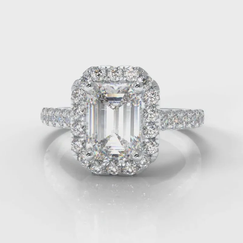 Thick Band Engagement RingsMicropavé Emerald Cut Diamond Halo Engagement Ring