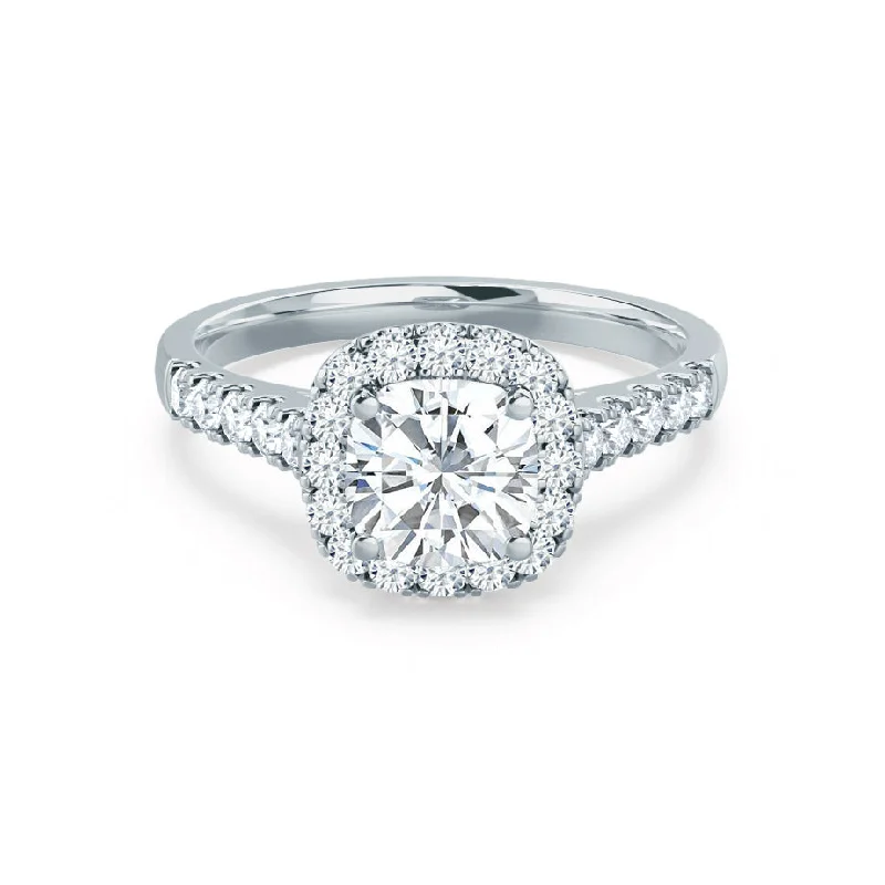 Vintage Style Engagement RingsOPHELIA - Cushion Moissanite & Diamond 950 Platinum Halo Ring