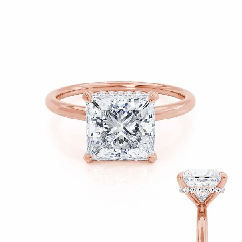 Custom Made Engagement RingsPARIS - Princess Moissanite & Diamond 18k Rose Gold Hidden Halo