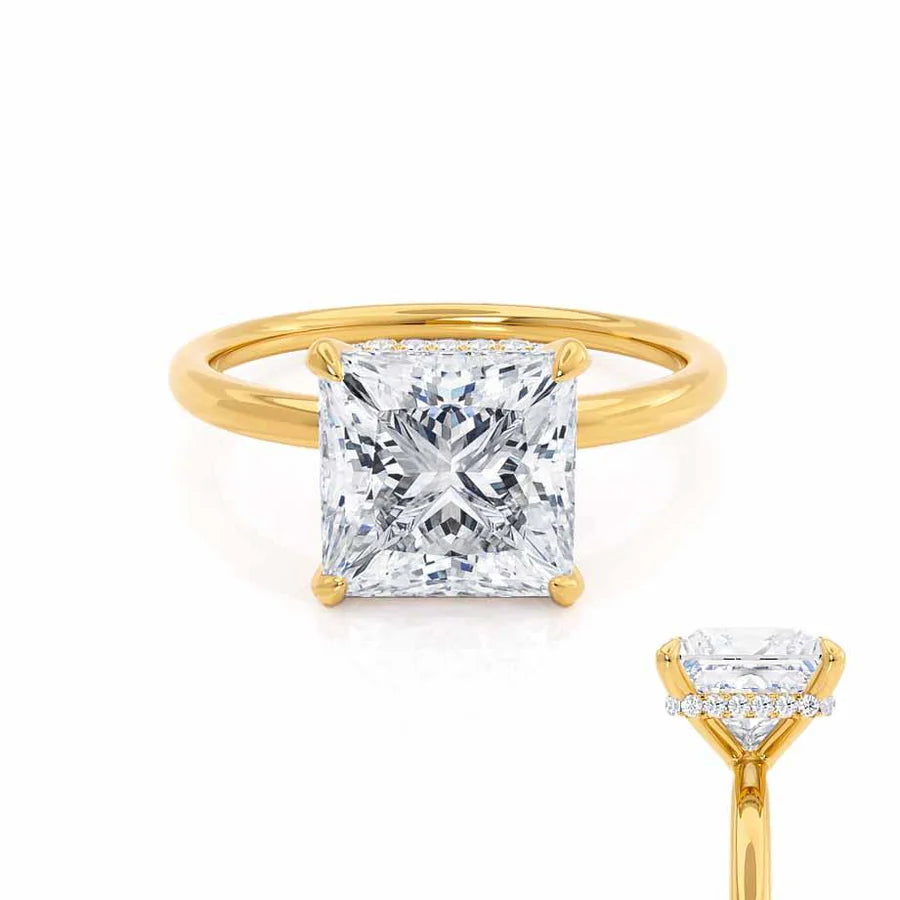 Halo Diamond Engagement RingsPARIS - Princess Lab Diamond 18k Yellow Gold Petite Hidden Halo