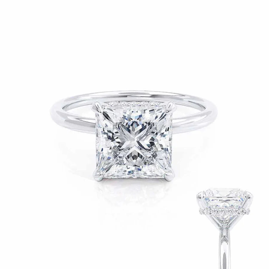 Victorian Engagement RingsPARIS - Princess Lab Diamond 950 Platinum Petite Hidden Halo