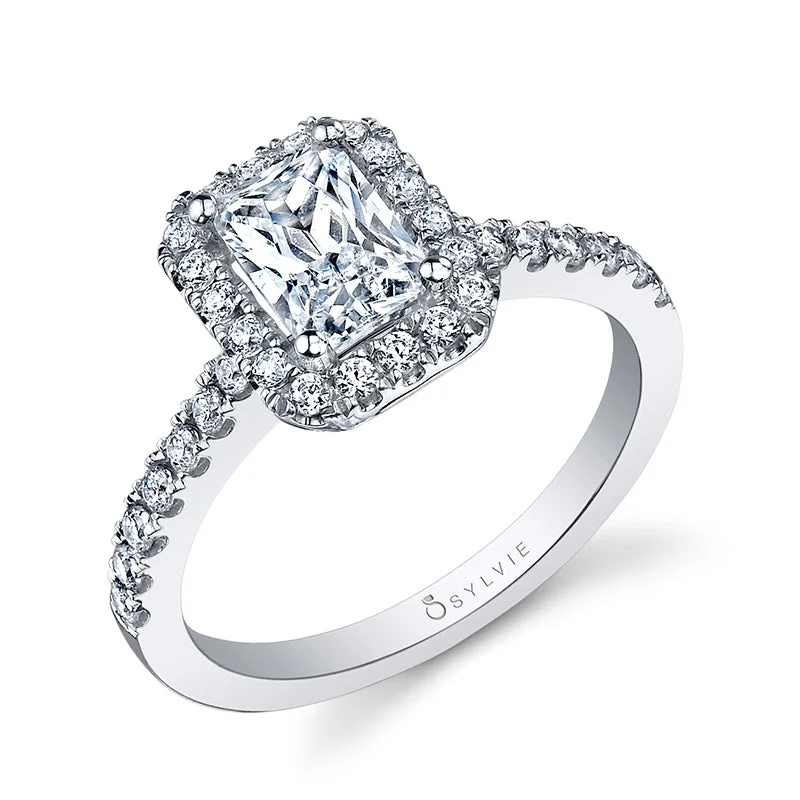 Minimalist Engagement RingsPLAT 0.48CTW  DIAMOND HALO AND SHANK MADE FOR A 7.54 X 5.96 X 4.21 MM RADIANT SHAPE DIAMONDFIN