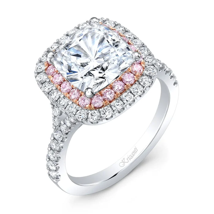 Artisan Engagement RingsPLAT & 18KRG BR 0.66 DIA & BR 0.25CTW PINK DIA CU DOU HLO SPLIT SHNK ENG RING.