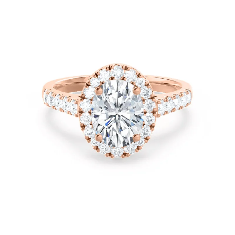 Sapphire Engagement RingsROSA - Oval Moissanite & Diamond 18k Rose Gold Halo Ring