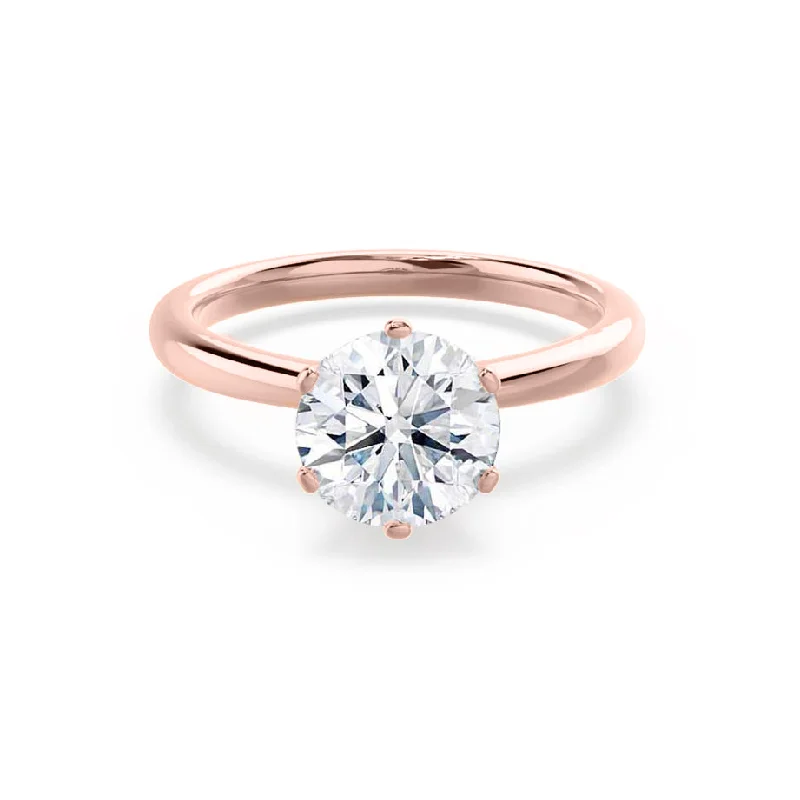 Statement Engagement RingsSERENITY - Round Moissanite 18k Rose Gold Solitaire Ring