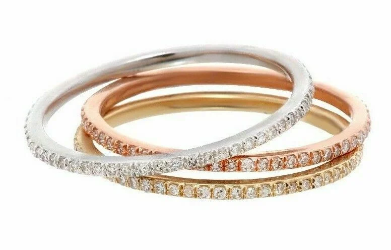 Gothic Engagement RingsStackable 3 Diamond Eternity Bands Set 14k White, Yellow, & Rose Gold Size 7