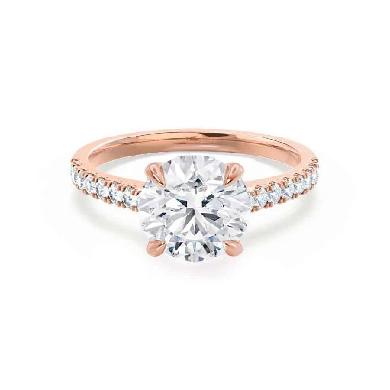 Split Shank Engagement RingsVIOLA - Round Moissanite & Diamond 18k Rose Gold Shoulder Set Ring