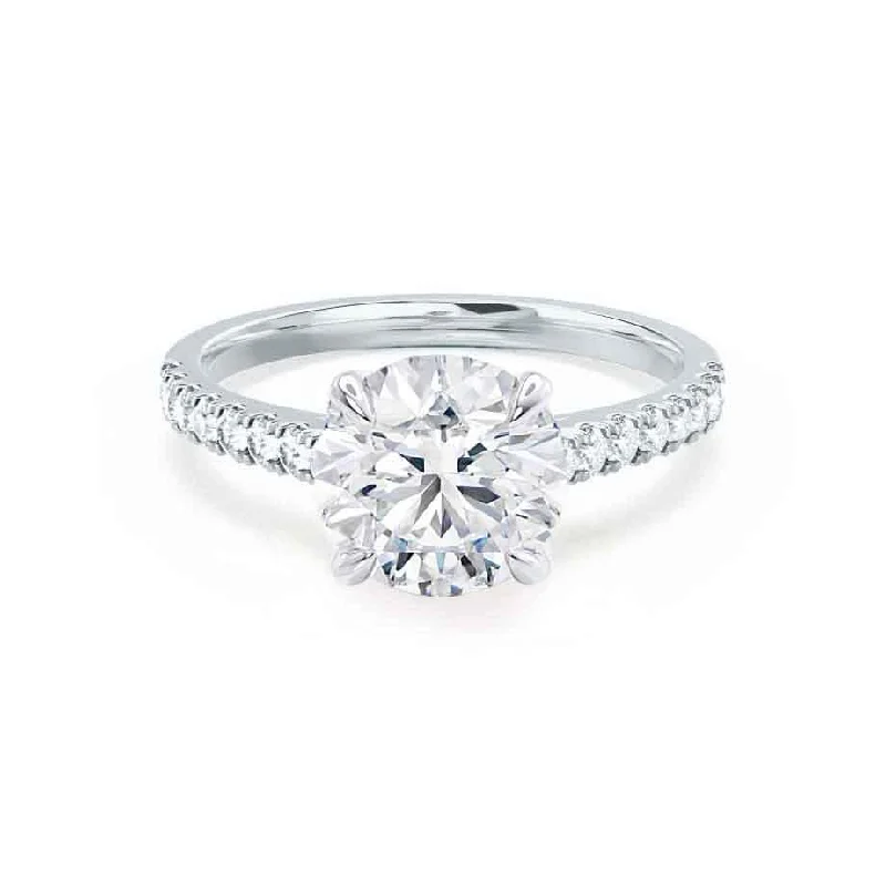 Pave Set Engagement RingsVIOLA - Round Moissanite & Diamond 950 Platinum Shoulder Set Ring