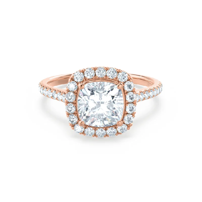 White Gold Engagement RingsVIOLETTE - Cushion Moissanite & Diamond 18k Rose Gold Petite Halo Ring