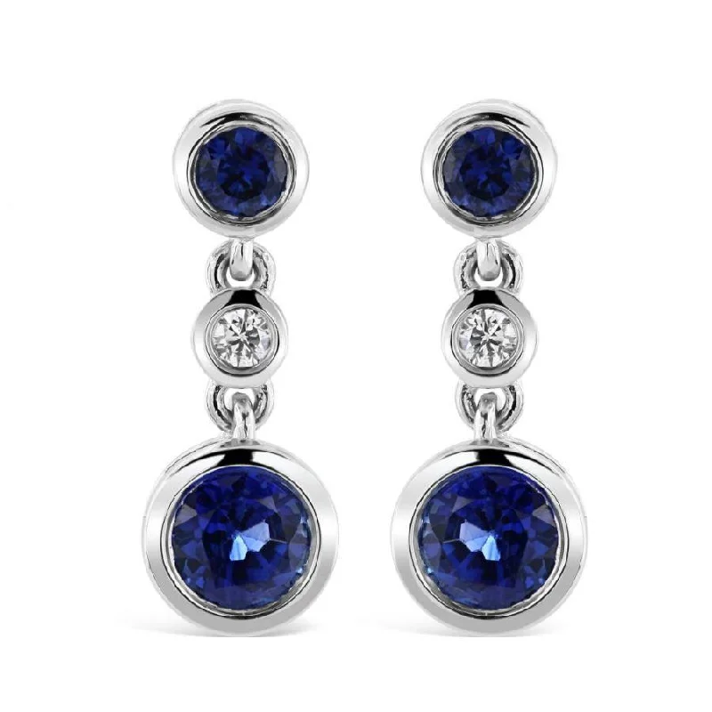 Cluster Drop Earrings for Dazzling-18ct White Gold Rubover Set Sapphire & Diamond Drop Earrings