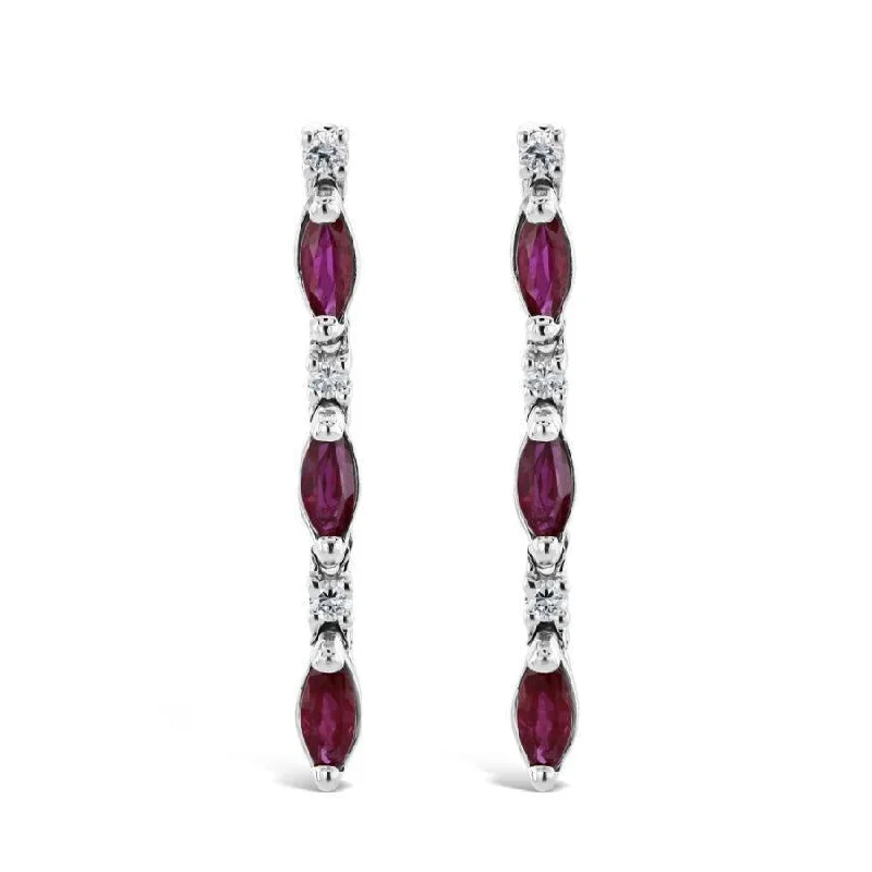 Celtic Drop Earrings for Heritage-18ct White Gold Marquise Cut Ruby & Diamond Line Drop Earrings