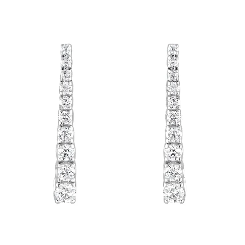 Vintage Drop Earrings for Nostalgic-18ct White Gold Graduated Round Brilliant Cut Diamond Drop Earrings