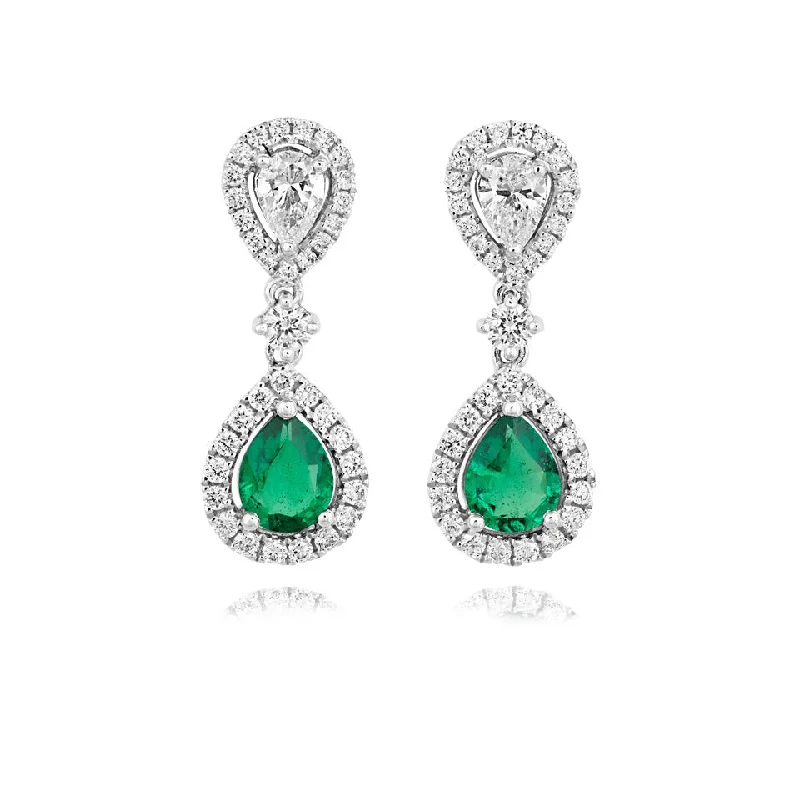 Apatite Drop Earrings for Soft-18ct white gold Emerald and Diamond and all Diamond pear shaped double cluster drop earrings