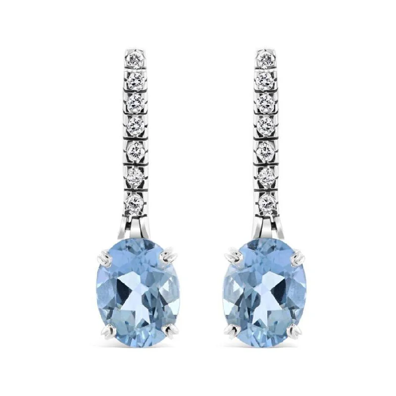 Heavy-Duty Drop Earrings for Durable-18ct White Gold Oval Cut Aquamarine & Diamond Drop Earrings