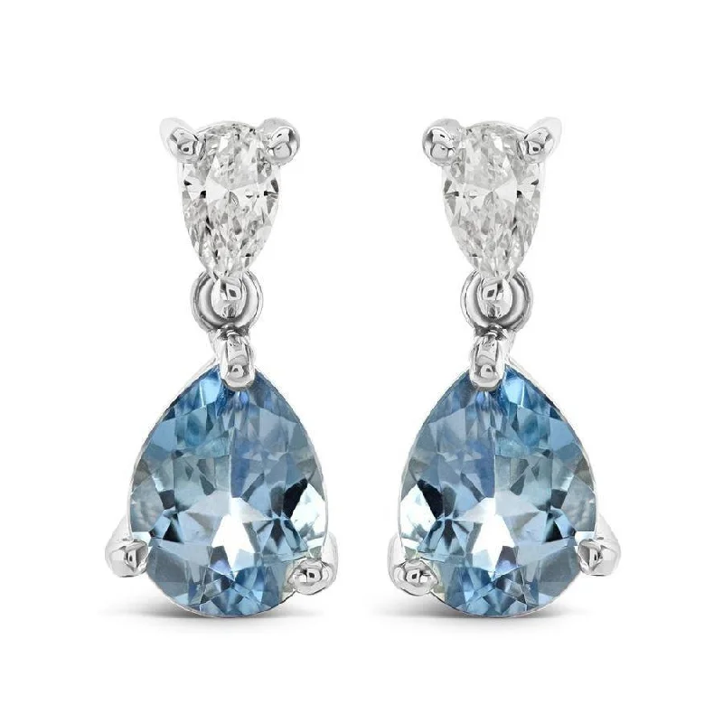 Waterproof Drop Earrings for Practical-18ct White Gold Pear Cut Aquamarine & Diamond Drop Earrings