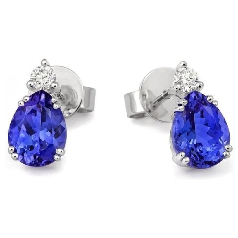 Small Drop Earrings for Delicate-18ct White Gold Pear Cut Tanzanite & Round Brilliant Cut Diamond Drop Earrings