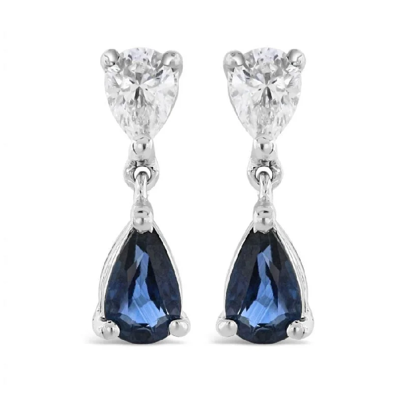 Maximalist Drop Earrings for Bold-18ct White Gold Pear Cut Sapphire & Diamond Drop Earrings