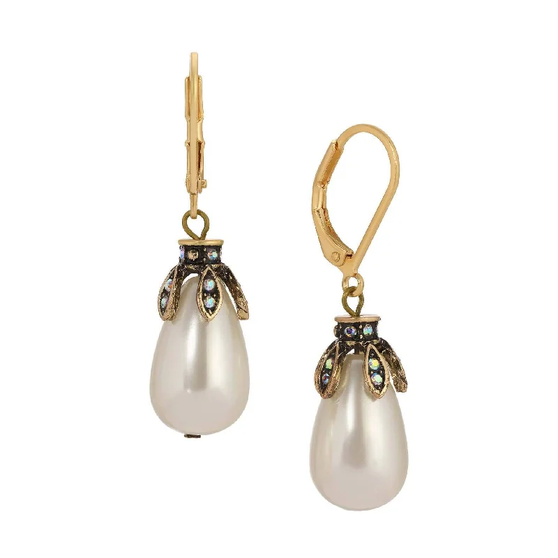 Large Drop Earrings for Statement-1928 Jewelry AB & Fuchsia Crystal White Teardrop Faux Pearl Drop Earrings