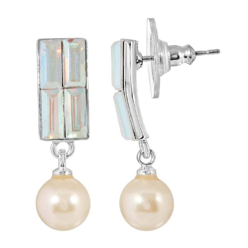 Minimalist Drop Earrings for Simple-1928 Jewelry Aurore Boreale Crystal & Faux Pearl Drop Earrings