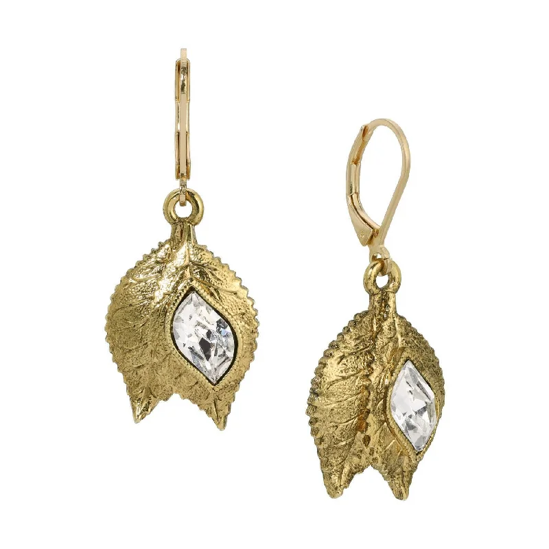 Lightweight Drop Earrings for Comfort-1928 Jewelry Autumn Leaves Austrian Crystal Drop Earrings