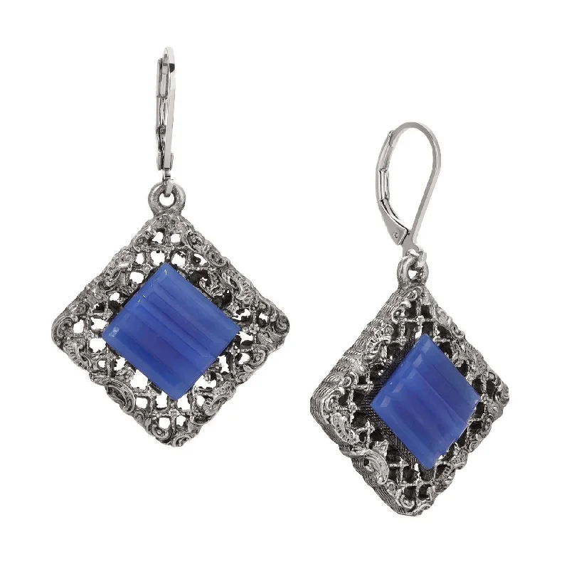 Geometric Drop Earrings for Structured-1928 Jewelry Belladonna Textured Ridged Glass Stone Filigree Drop Earrings