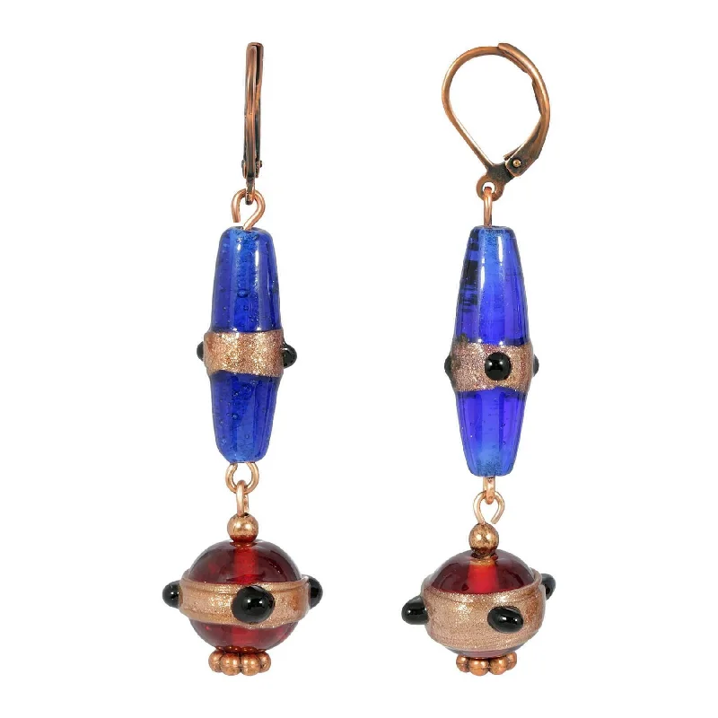 Coral Drop Earrings for Tropical-1928 Jewelry Bohemian Sapphire Blue & Brown Bead Drop Earrings