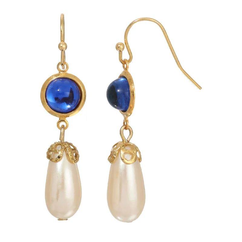 Medium Drop Earrings for Versatile-1928 Jewelry Cabochon Stones & Pear Shaped Faux Pearl Drop Earrings