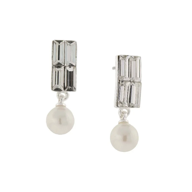 Quartz Drop Earrings for Simple-1928 Jewelry Clear Crystal Faux Pearl Drop Earrings