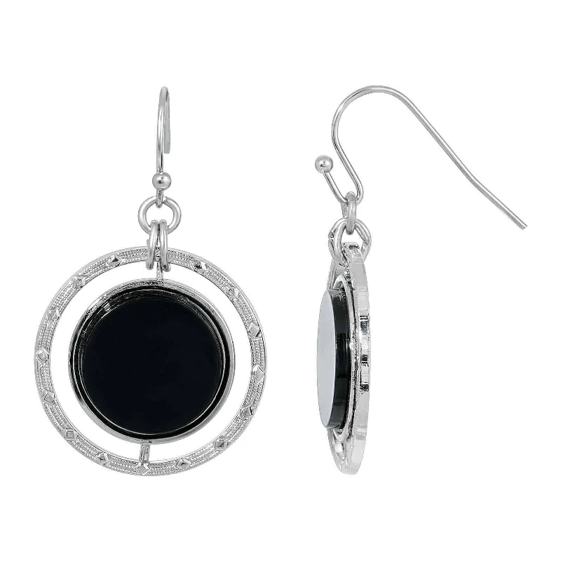 Diamond Drop Earrings for Sparkling-1928 Jewelry Concentric Black Stone Drop Earrings