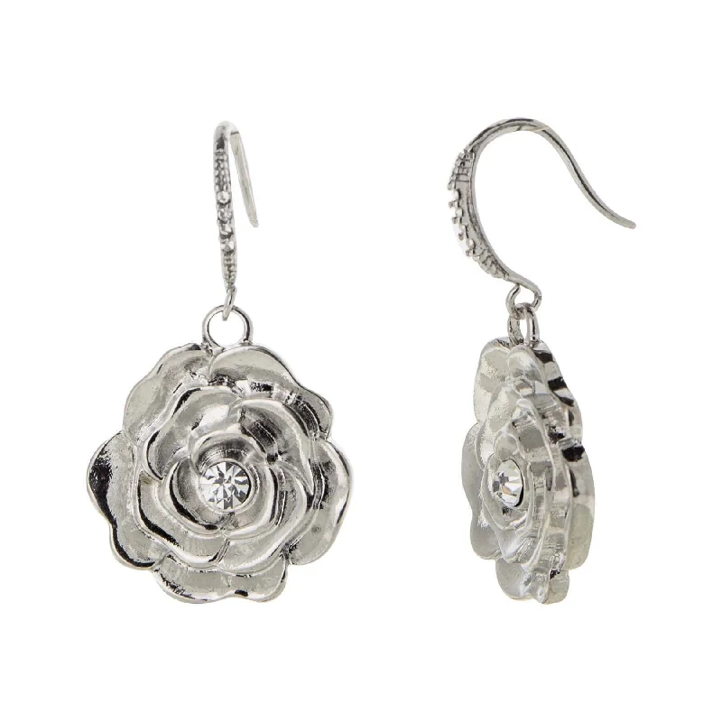 Floral Drop Earrings for Feminine-1928 Jewelry Crystal Accent Flower Drop Earrings