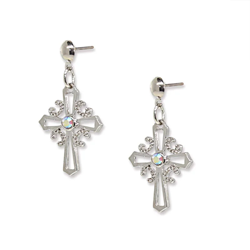 Mysterious Drop Earrings for Intriguing-Symbols Of Faith AB Crystal Cross Post Drop Earrings