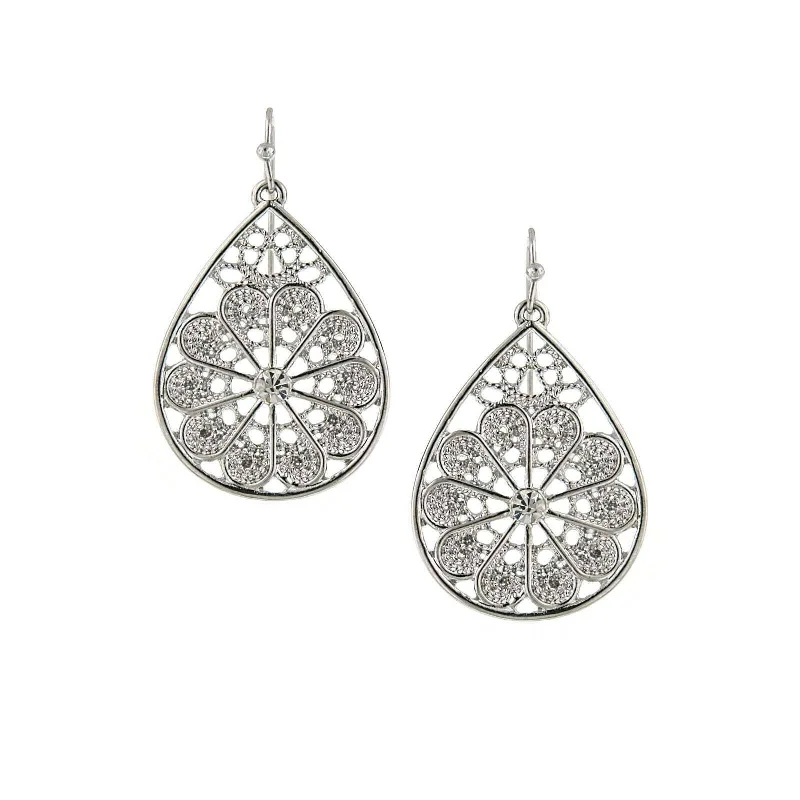 Formal Drop Earrings for Special-1928 Jewelry Crystal Silver Fancy Filigree Teardrop Earrings