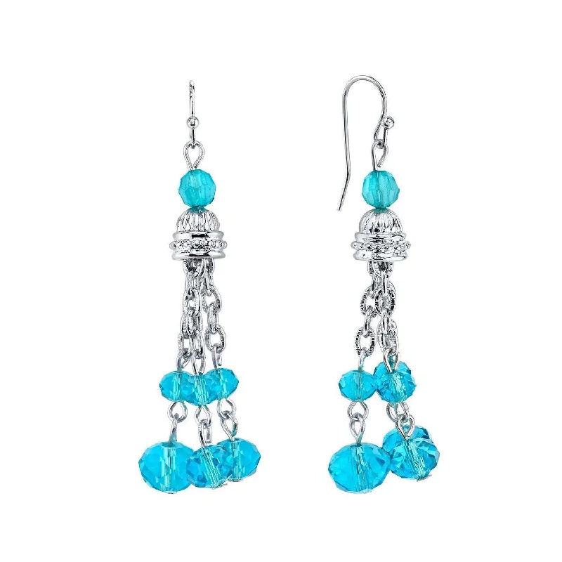 Mysterious Drop Earrings for Intriguing-1928 Jewelry Cyprus Aqua Blue Glass Crystal Tassel Drop Earrings