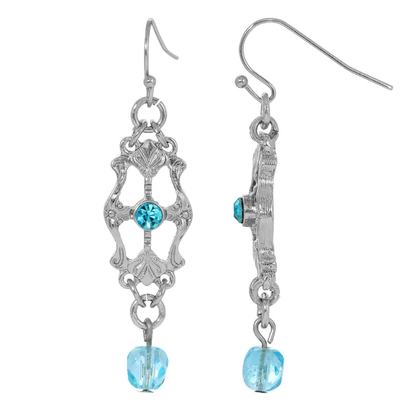 Gothic Drop Earrings for Dark-1928 Jewelry Deco Flare Aqua Blue Crystal Drop Earrings