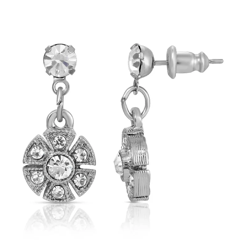 Industrial Drop Earrings for Steampunk-1928 Jewelry Deco Round Crystal Post Drop Earrings