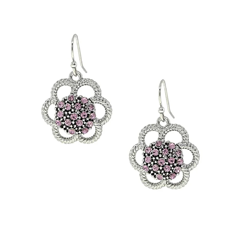 Silver Drop Earrings for Classic-1928 Jewelry Flower Crystal Studded Drop Earrings