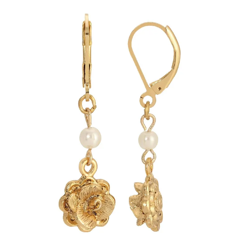 Moonstone Drop Earrings for Dreamy-1928 Jewelry Flower & Faux Pearl Drop Earrings