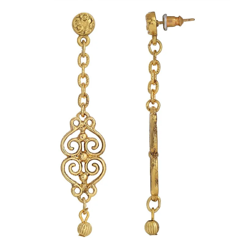 Animal-Print Drop Earrings for Wild-1928 Jewelry Gold Heart Filigree Linear Post Drop Earrings