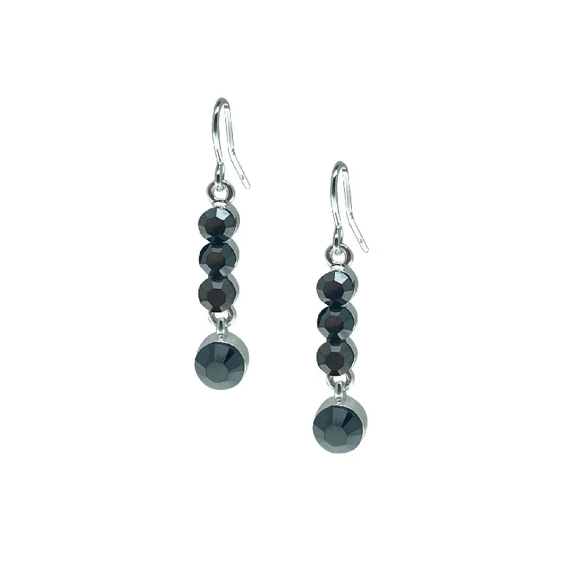 Heart-Shaped Drop Earrings for Loving-1928 Jewelry Linear Hematite Austrian Crystal Drop Earrings